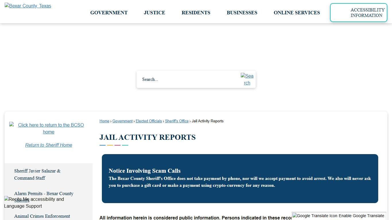 Jail Activity Reports | Bexar County, TX - Official Website